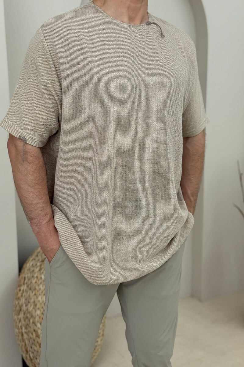 ONE COLOR SIMPLE MEN T-SHIRT BEIGE/BEZHE - 3
