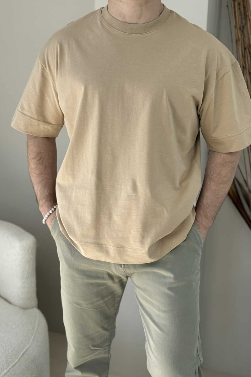 ONE COLOR SIMPLE MEN T-SHIRT BEIGE/BEZHE - 2