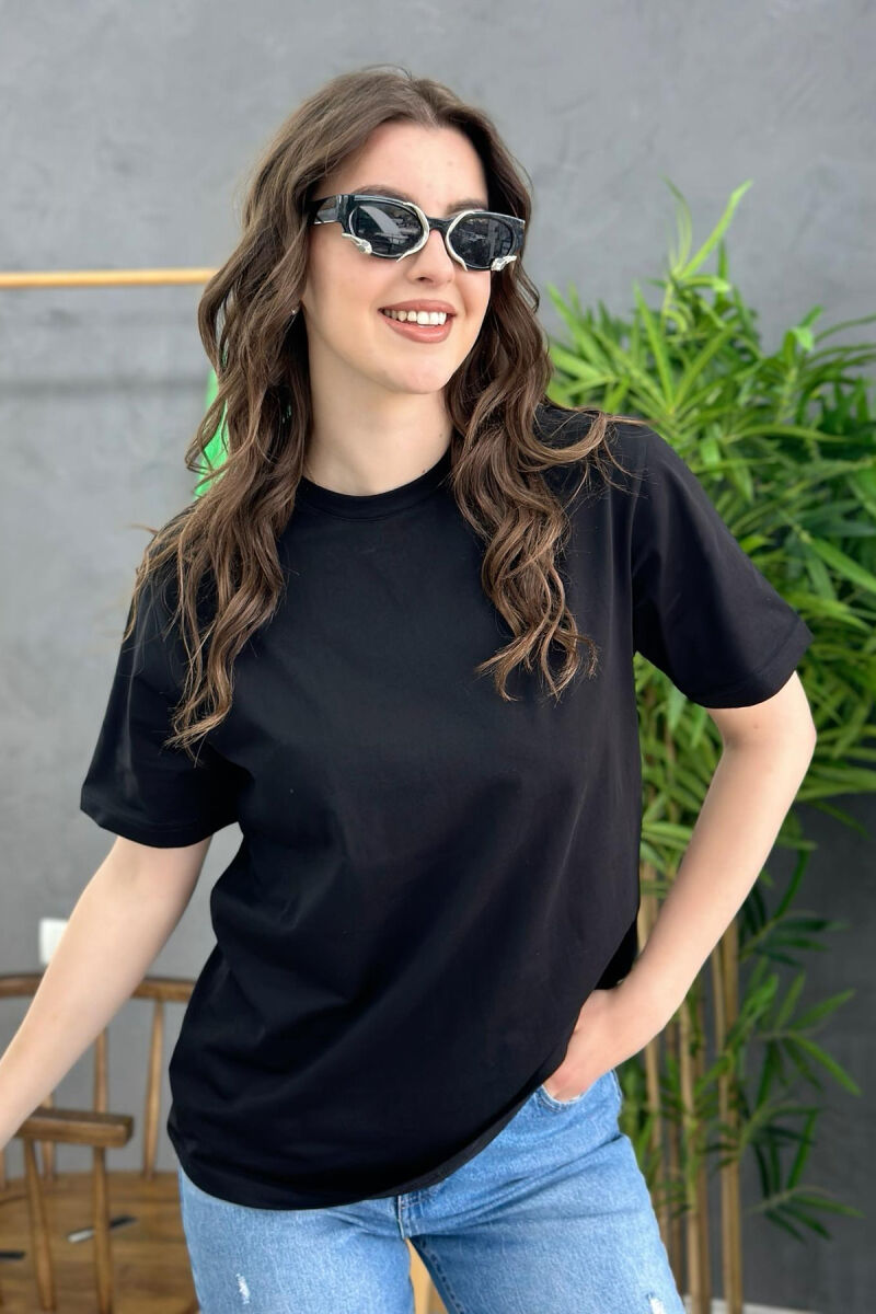 ONE COLOR SIMPLE WOMEN T-SHIRT BLACK-BLACK/ZZ - 1