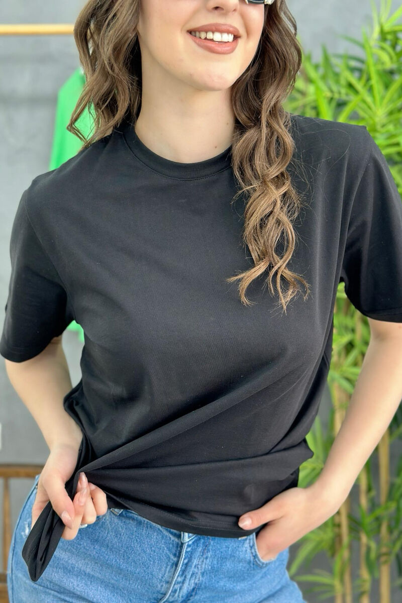 ONE COLOR SIMPLE WOMEN T-SHIRT BLACK-BLACK/ZZ - 2