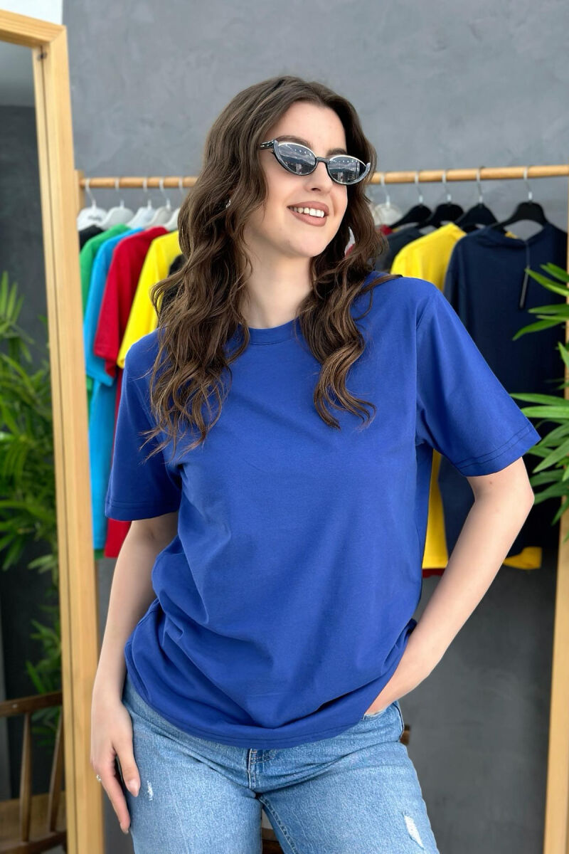 ONE COLOR SIMPLE WOMEN T-SHIRT BLUE/BLU - 3