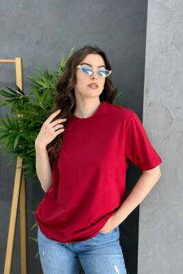 ONE COLOR SIMPLE WOMEN T-SHIRT BUYRDGUNDY/VISHNJE 