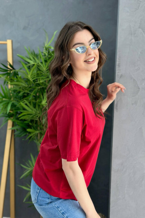ONE COLOR SIMPLE WOMEN T-SHIRT BURGUNDY/VISHNJE - 2