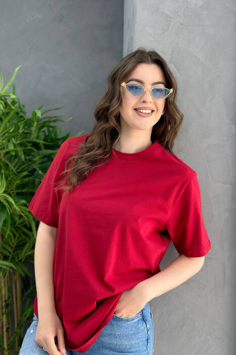 ONE COLOR SIMPLE WOMEN T-SHIRT BURGUNDY/VISHNJE - 3