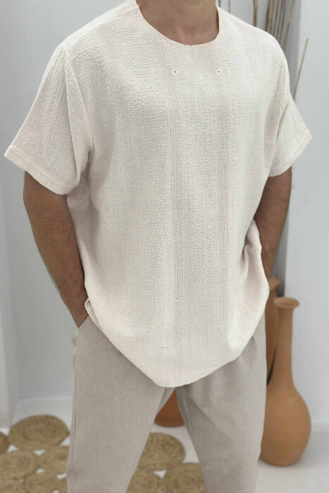ONE COLOR SIMPLE MEN T-SHIRT CREAM/KREM - 5