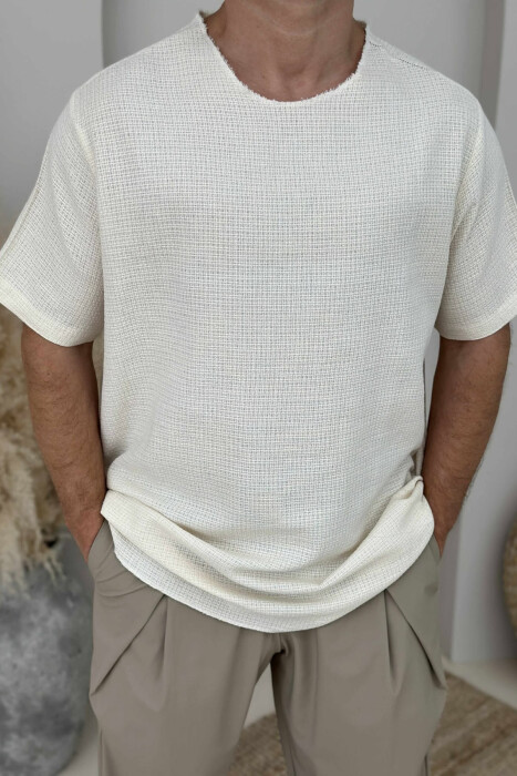 ONE COLOR SIMPLE MEN T-SHIRT CREAM/KREM - 2