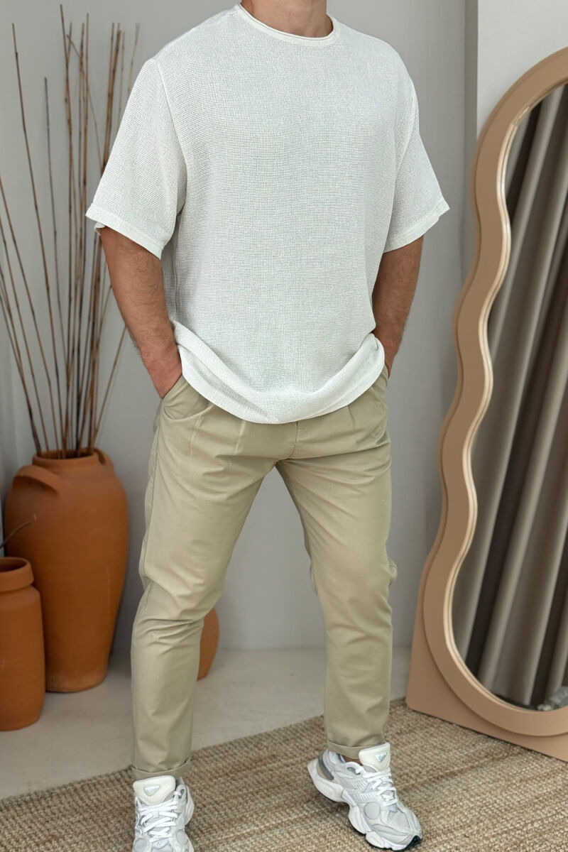 ONE COLOR SIMPLE MEN T-SHIRT CREAM/KREM - 1