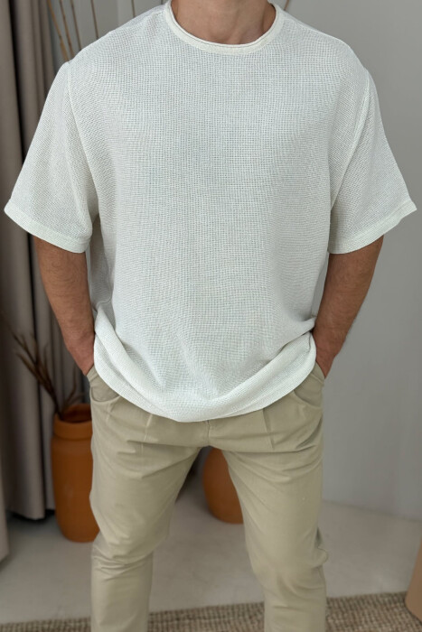ONE COLOR SIMPLE MEN T-SHIRT CREAM/KREM - 2