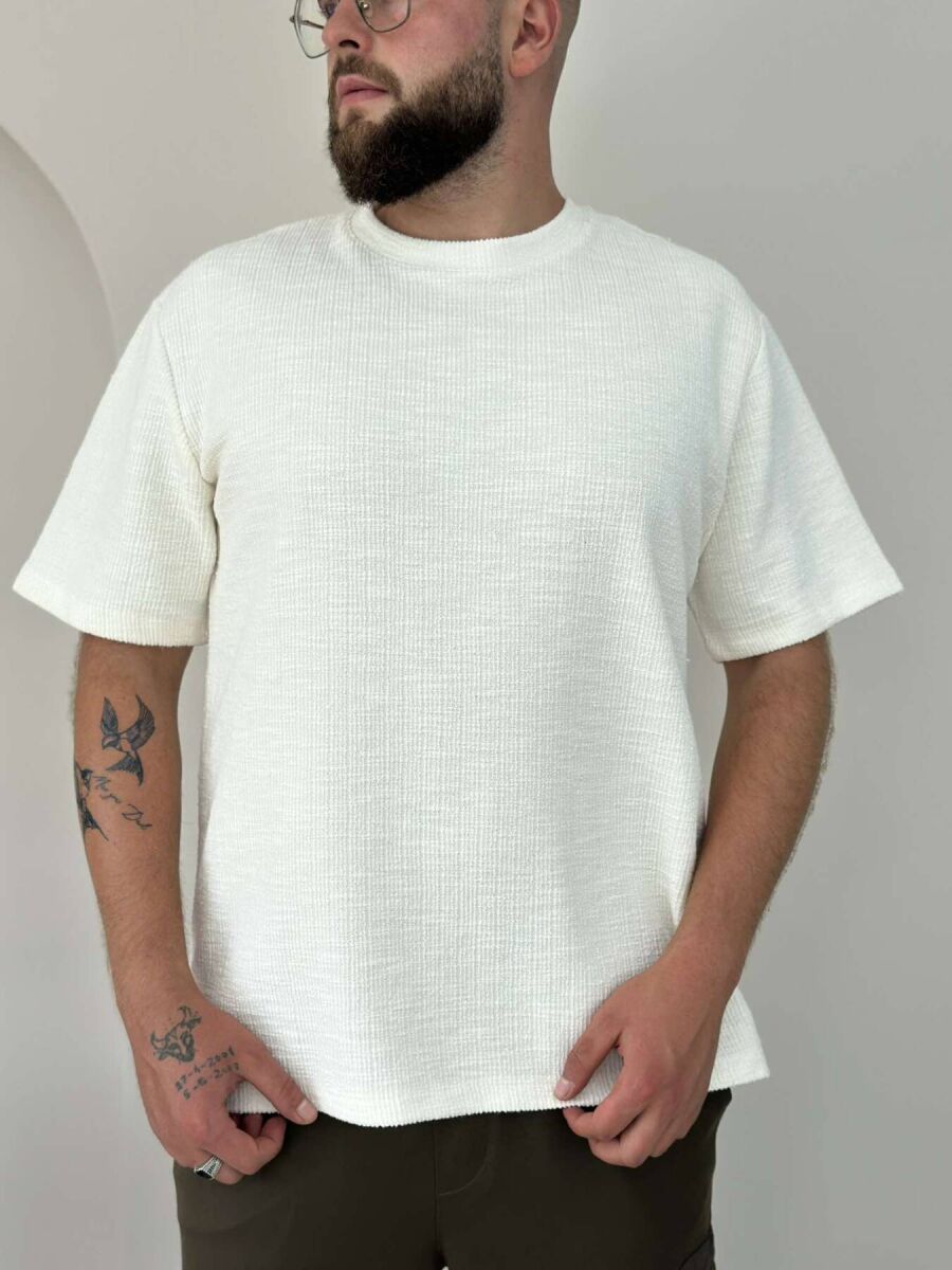 ONE COLOR SIMPLE MEN T-SHIRT CREAM/KREM - 1