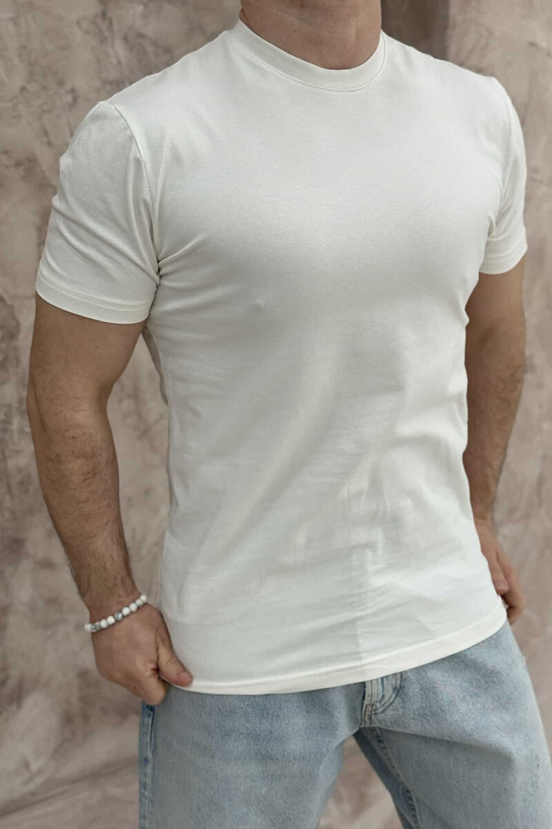 ONE COLOR SIMPLE MEN T-SHIRT CREAM/KREM - 1