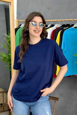 ONE COLOR SIMPLE WOMEN T-SHIRT DARK BLUE/BEE 