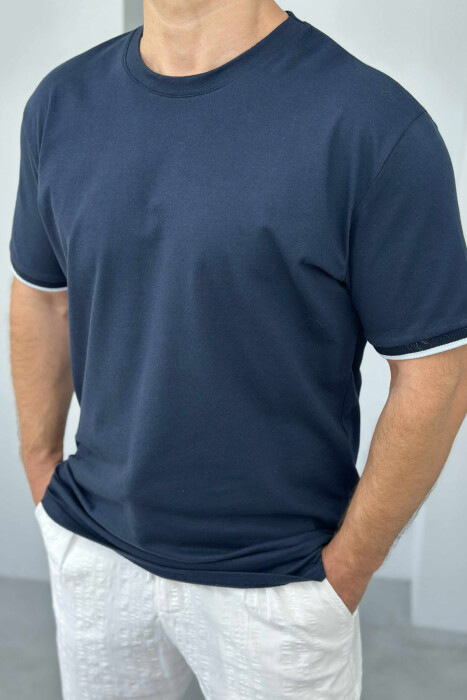 ONE COLOR SIMPLE MEN T-SHIRT DARK BLUE/BEE - 3