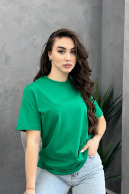 ONE COLOR SIMPLE WOMEN T-SHIRT DARK GREEN/JEE 