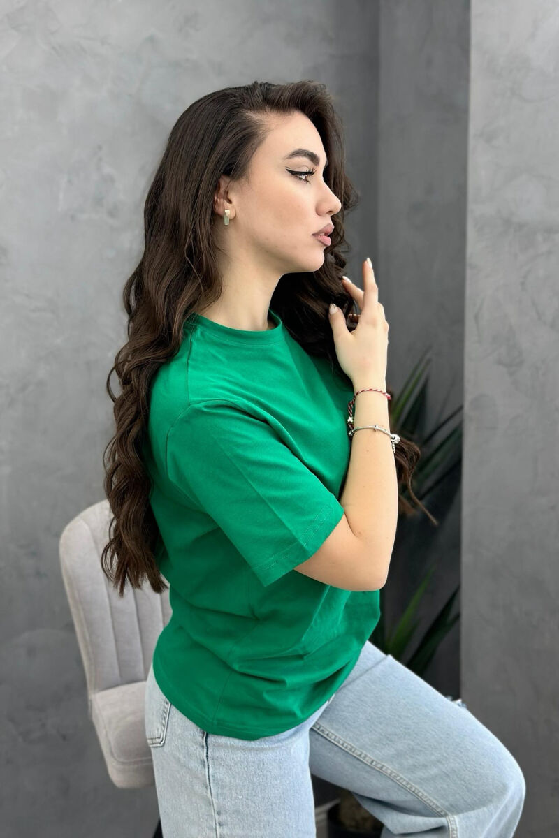 ONE COLOR SIMPLE WOMEN T-SHIRT DARK GREEN/JEE - 2