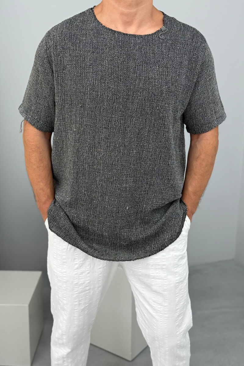 ONE COLOR SIMPLE MEN T-SHIRT DARK GREY/GEE - 2