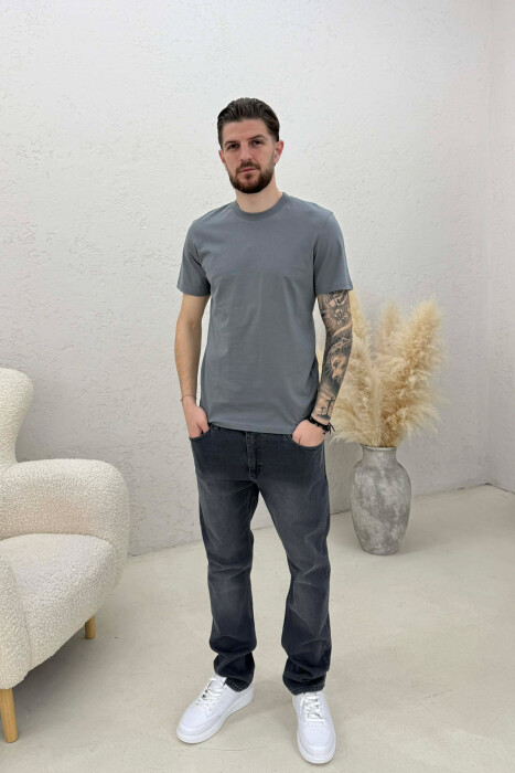 ONE COLOR SIMPLE MEN T-SHIRT DARK GREY/GEE - 3
