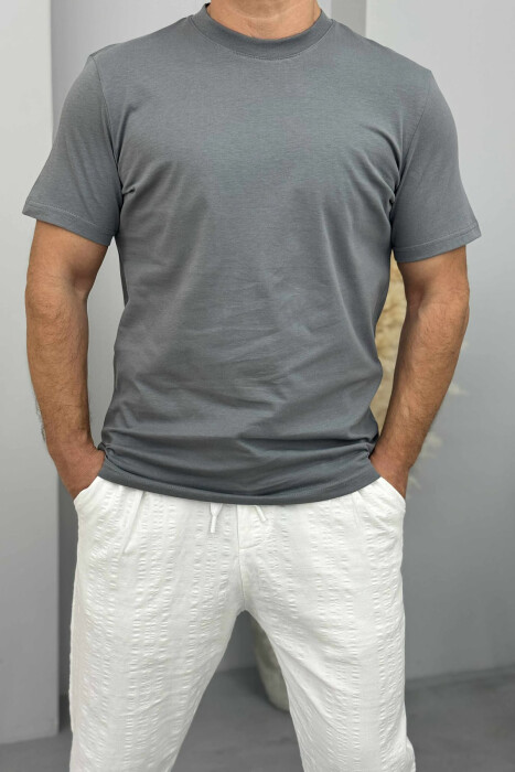 ONE COLOR SIMPLE MEN T-SHIRT DARK GREY/GEE - 2
