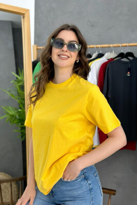 ONE COLOR SIMPLE WOMEN T-SHIRT DARK YELLOW/VEE 