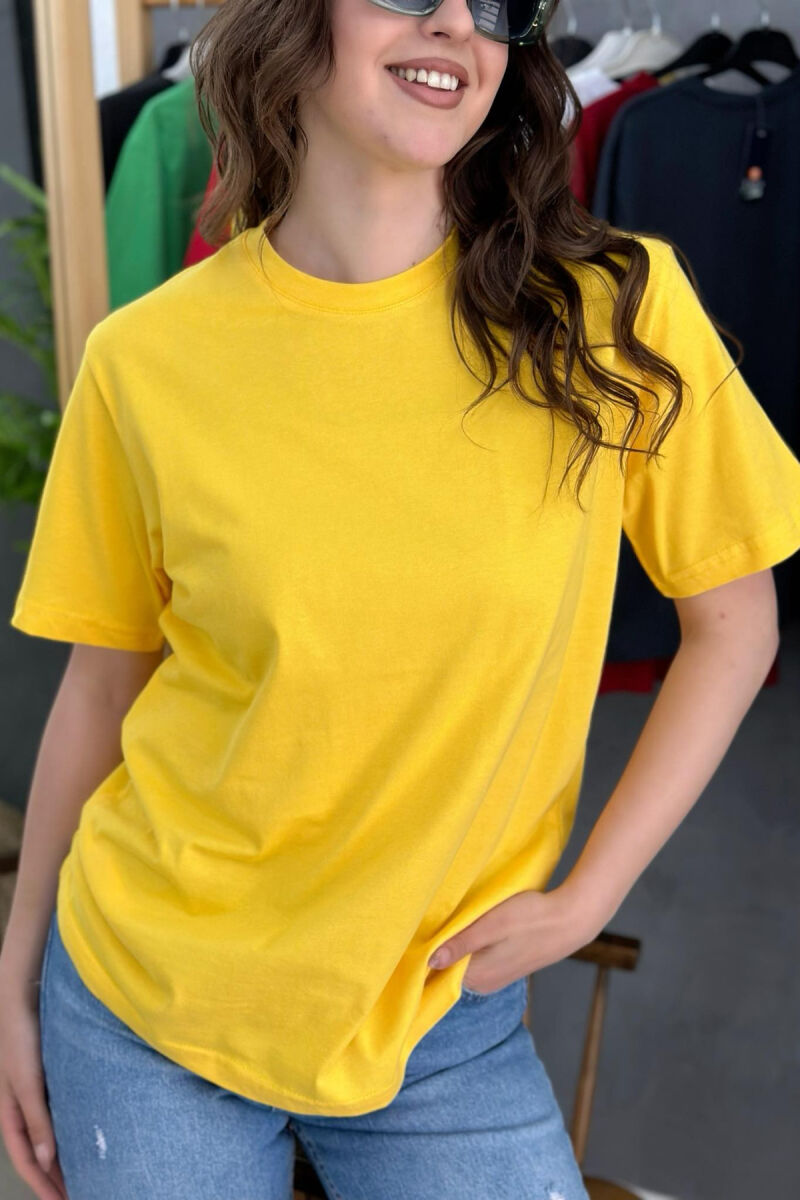 ONE COLOR SIMPLE WOMEN T-SHIRT DARK YELLOW/VEE - 2