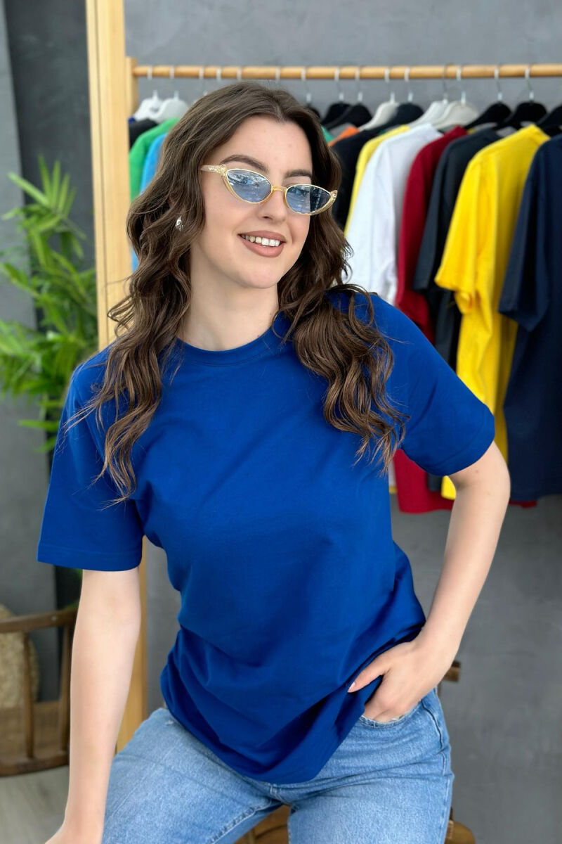 ONE COLOR SIMPLE WOMEN T-SHIRT ELECTRIC BLUE/BLEL - 1