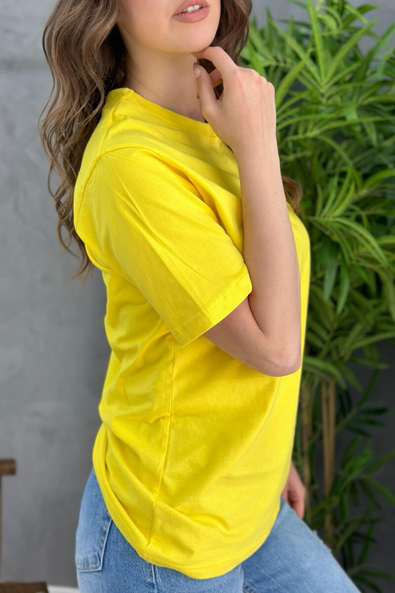 ONE COLOR SIMPLE WOMEN T-SHIRT LEMON/ LIMON - 2