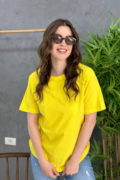 ONE COLOR SIMPLE WOMEN T-SHIRT LEMON/ LIMON - 3