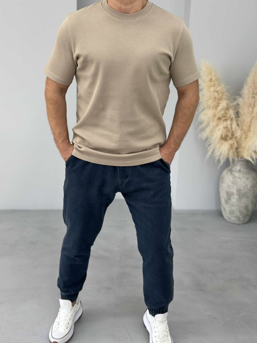 ONE COLOR SIMPLE MEN T-SHIRT LIGHT BROWN/KAZB - 2