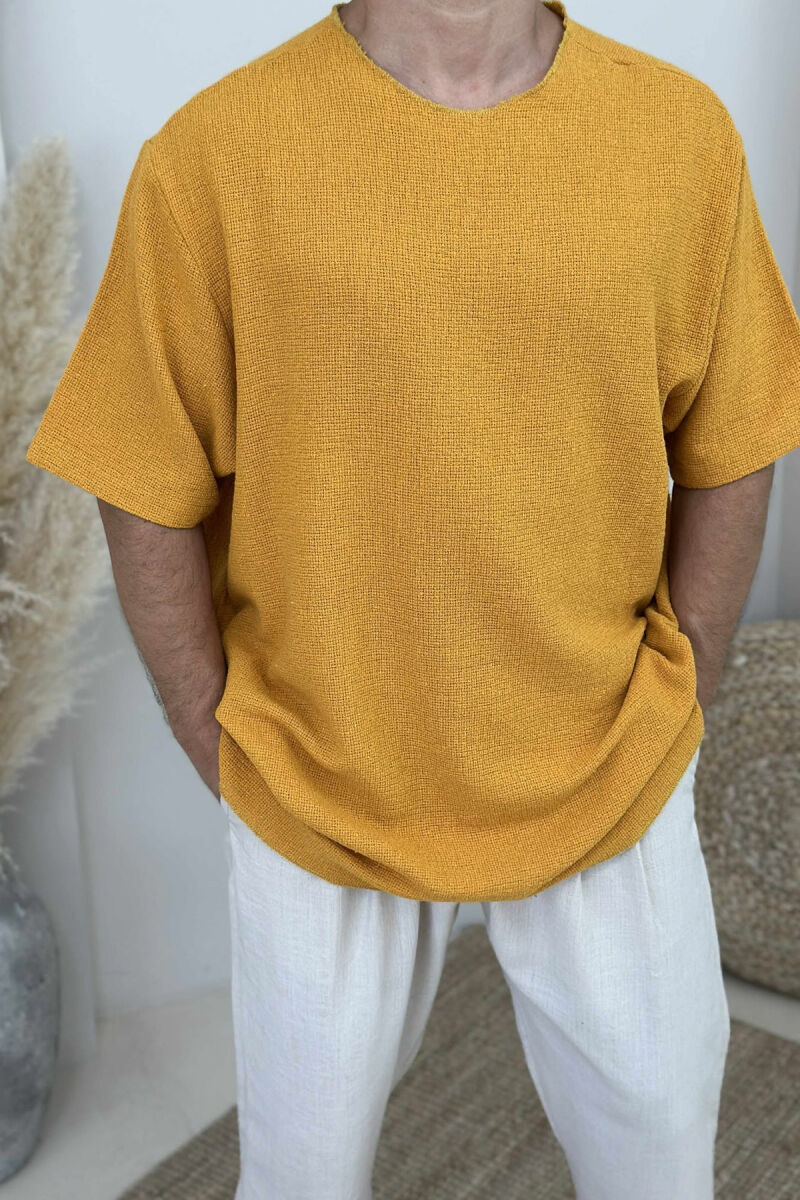 ONE COLOR SIMPLE MEN T-SHIRT MUSTARD/MUSTARDE - 3