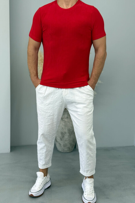 T-SHIRT NJË NGJYRËSH I THJESHTË PËR MESHKUJ NË NGJYRËN E KUQE - 