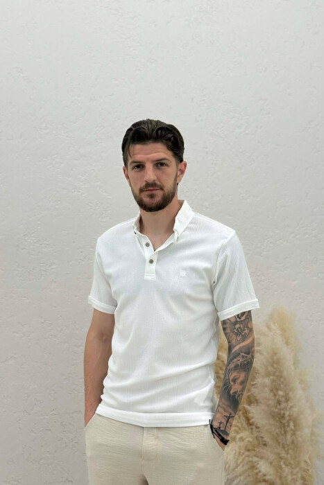 ONE COLOR SIMPLE MEN T-SHIRT WHITE-E BARDHE - KLAUDIO FASHION