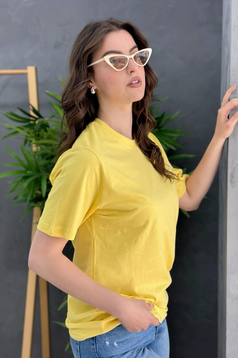 ONE COLOR SIMPLE WOMEN T-SHIRT YELLOW/E VERDHE - 2