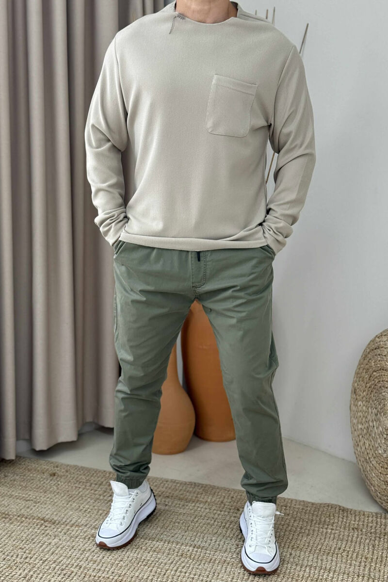 ONE COLOR SIMPLE POCKET DETAIL MEN SWEATER BEIGE/BEZHE - 1