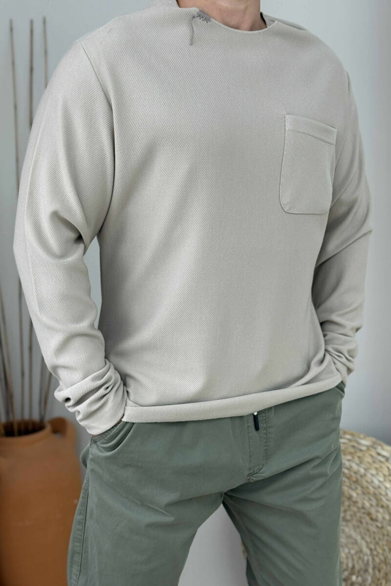 ONE COLOR SIMPLE POCKET DETAIL MEN SWEATER BEIGE/BEZHE - 2