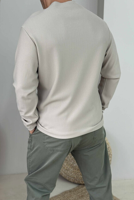 ONE COLOR SIMPLE POCKET DETAIL MEN SWEATER BEIGE/BEZHE - 3