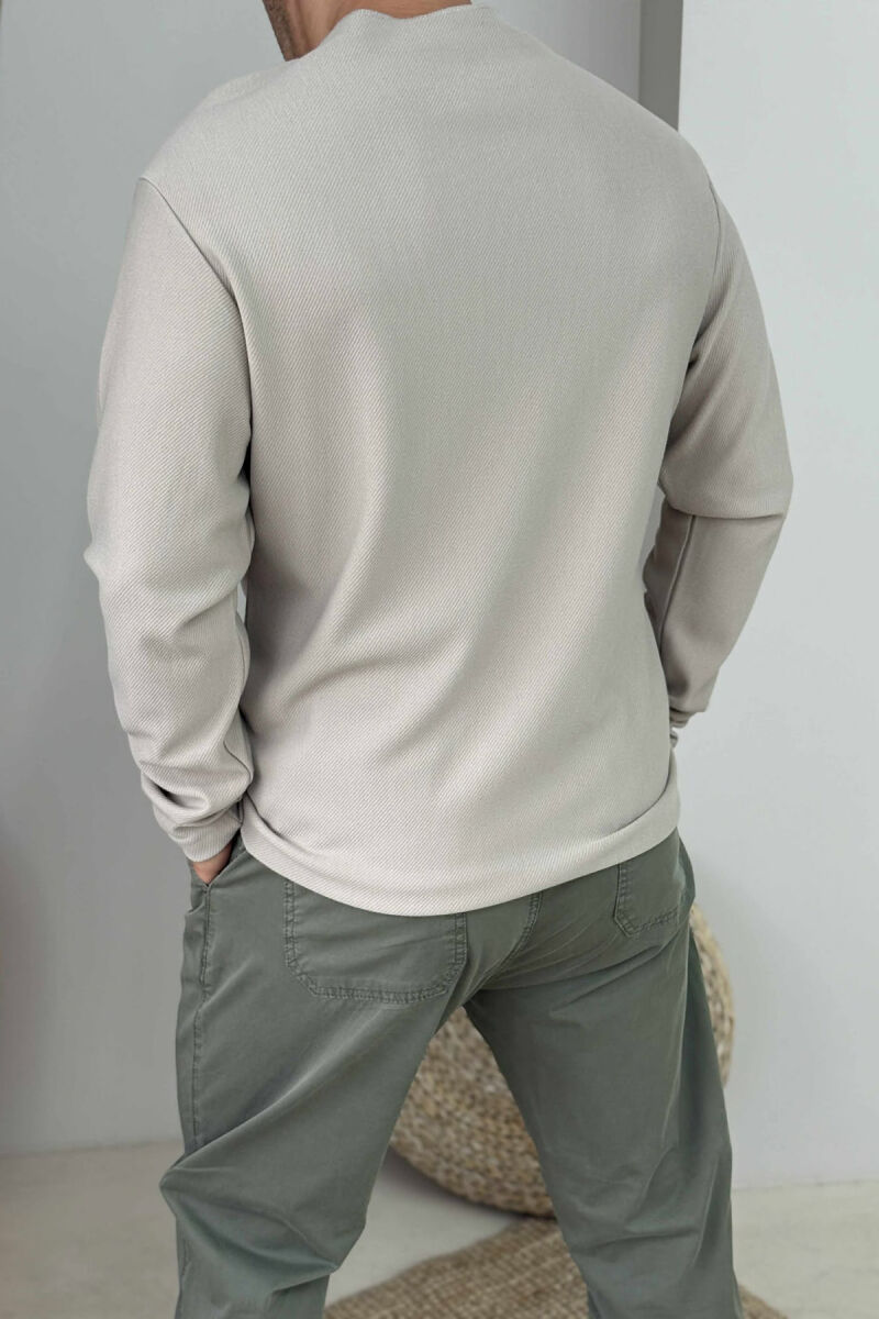 ONE COLOR SIMPLE POCKET DETAIL MEN SWEATER BEIGE/BEZHE - 3