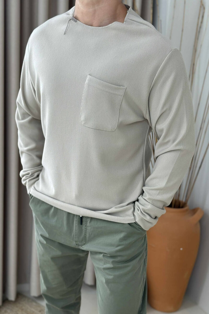 ONE COLOR SIMPLE POCKET DETAIL MEN SWEATER BEIGE/BEZHE - 4