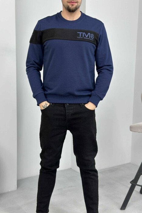 ONE COLOR SIMPLE ROUND NECK MEN SWEATSHIRT BLUE/BLU - 