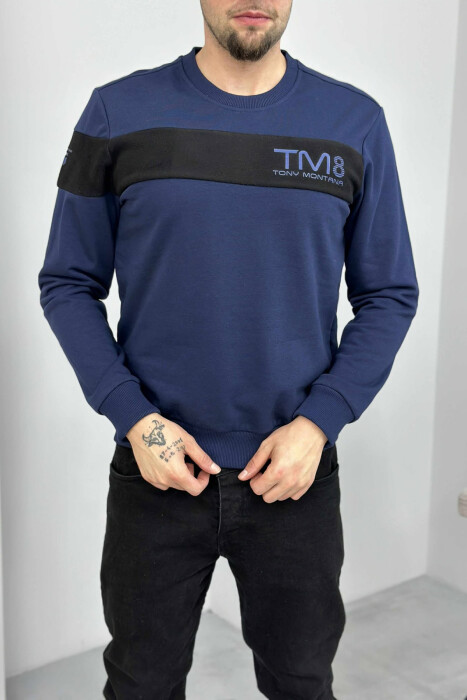 ONE COLOR SIMPLE ROUND NECK MEN SWEATSHIRT BLUE/BLU - 2