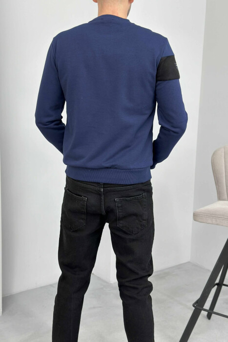 ONE COLOR SIMPLE ROUND NECK MEN SWEATSHIRT BLUE/BLU - 3