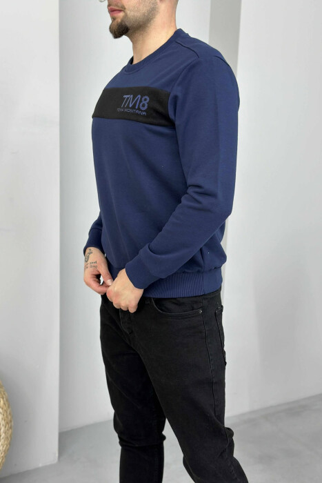ONE COLOR SIMPLE ROUND NECK MEN SWEATSHIRT BLUE/BLU - 4