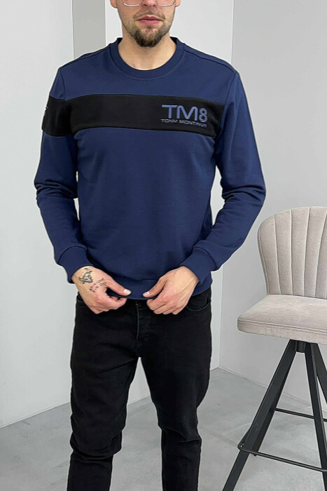 ONE COLOR SIMPLE ROUND NECK MEN SWEATSHIRT BLUE/BLU - 5