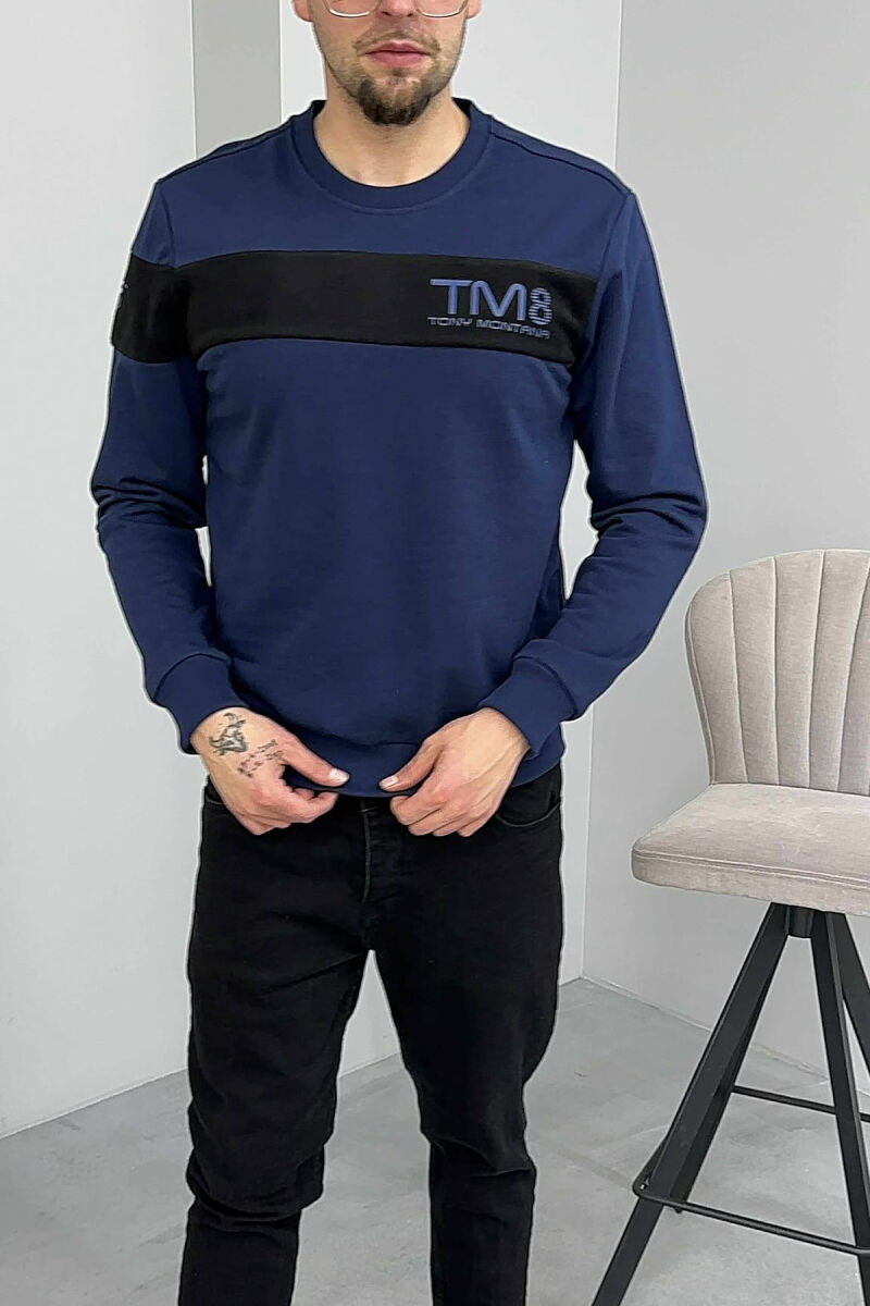 ONE COLOR SIMPLE ROUND NECK MEN SWEATSHIRT BLUE/BLU - 5