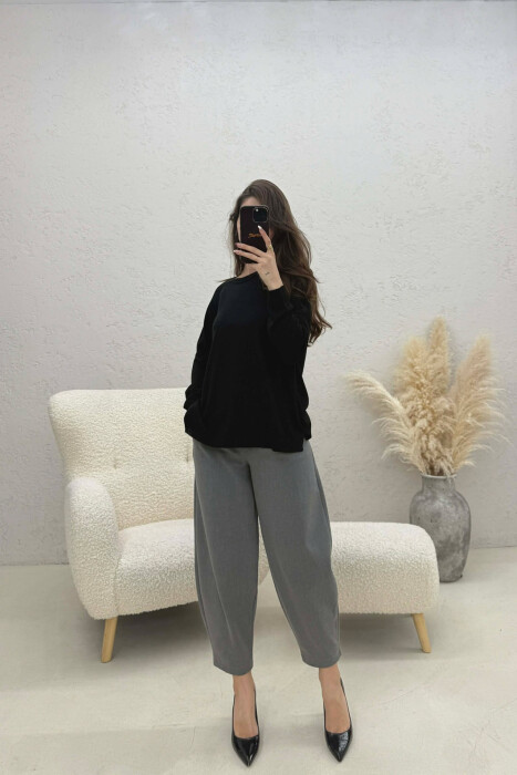 ONE COLOR SIMPLE ROUND NECK WOMEN SWEATER BLACK/ E ZEZE - 2