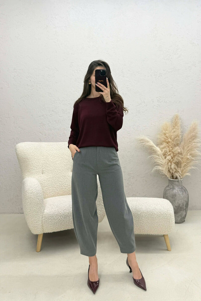 ONE COLOR SIMPLE ROUND NECK WOMEN SWEATER DARK BURGUNDY/VISHNJE E ERRET - 3