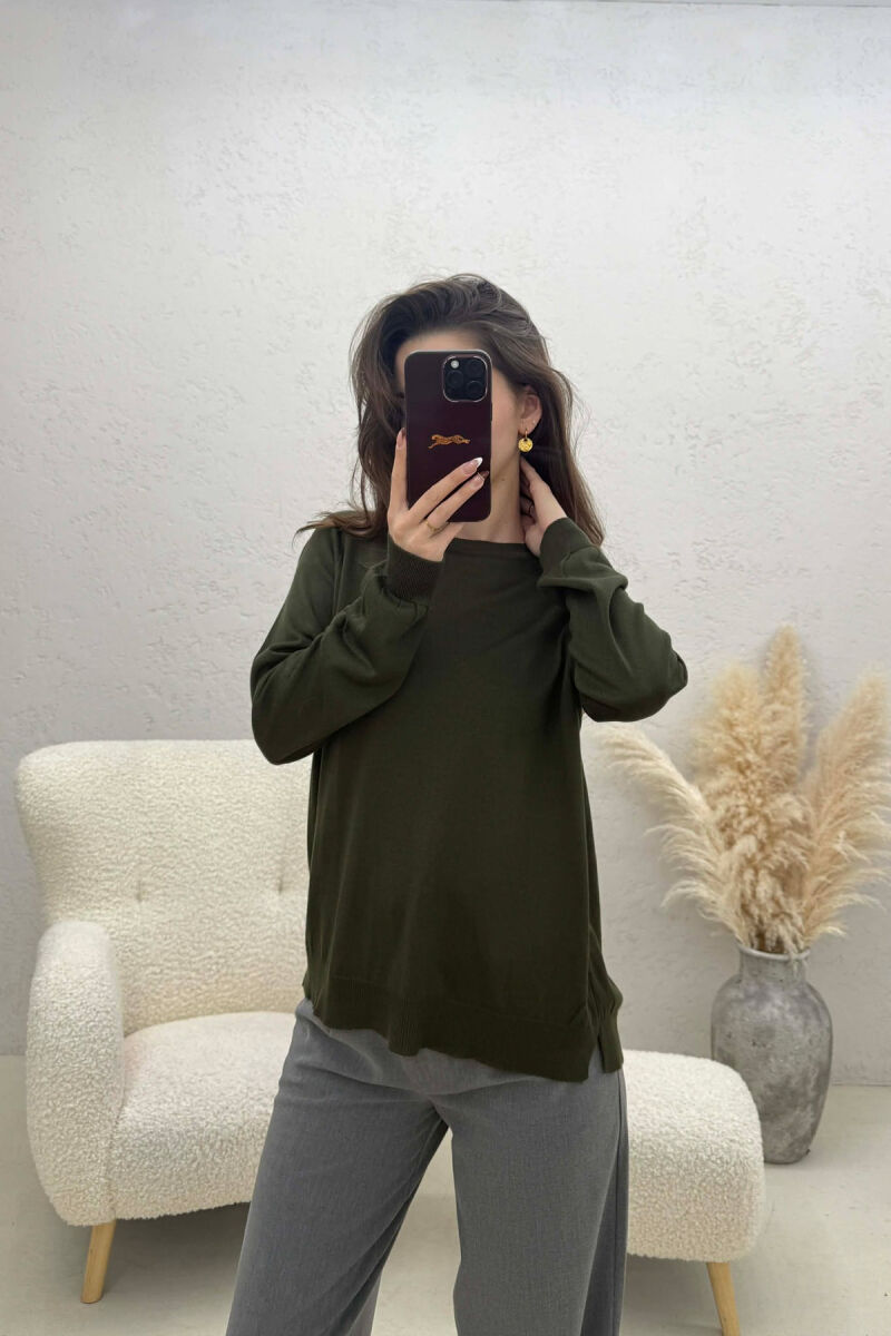 ONE COLOR SIMPLE ROUND NECK WOMEN SWEATER GREEN/JESHILE - 1