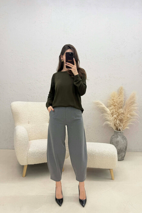 ONE COLOR SIMPLE ROUND NECK WOMEN SWEATER GREEN/JESHILE - 2