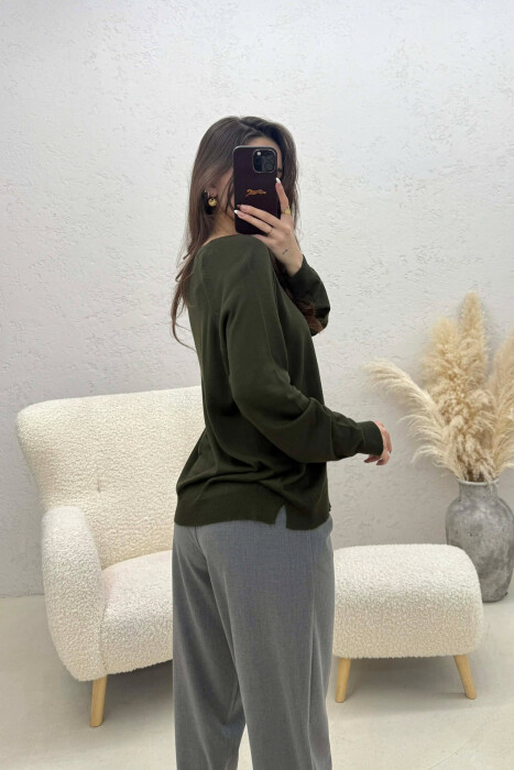 ONE COLOR SIMPLE ROUND NECK WOMEN SWEATER GREEN/JESHILE - 3