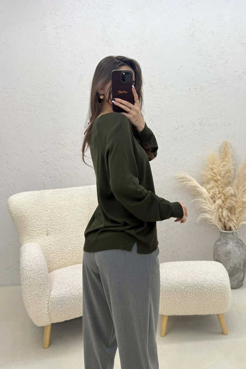 ONE COLOR SIMPLE ROUND NECK WOMEN SWEATER GREEN/JESHILE - 3