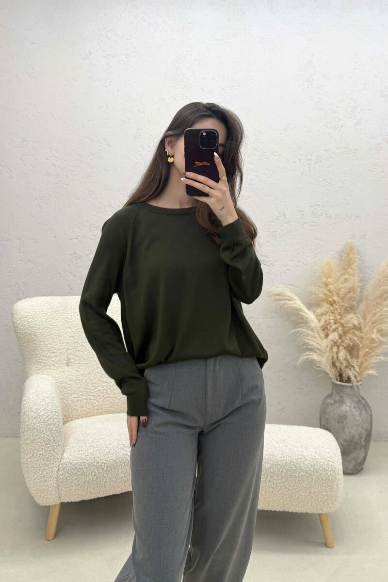 ONE COLOR SIMPLE ROUND NECK WOMEN SWEATER GREEN/JESHILE - 4