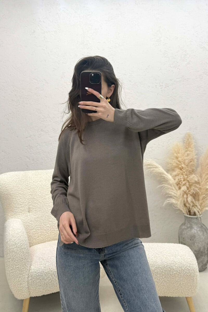 ONE COLOR SIMPLE ROUND NECK WOMEN SWEATER GREY ASH/GRI HIRI - 1